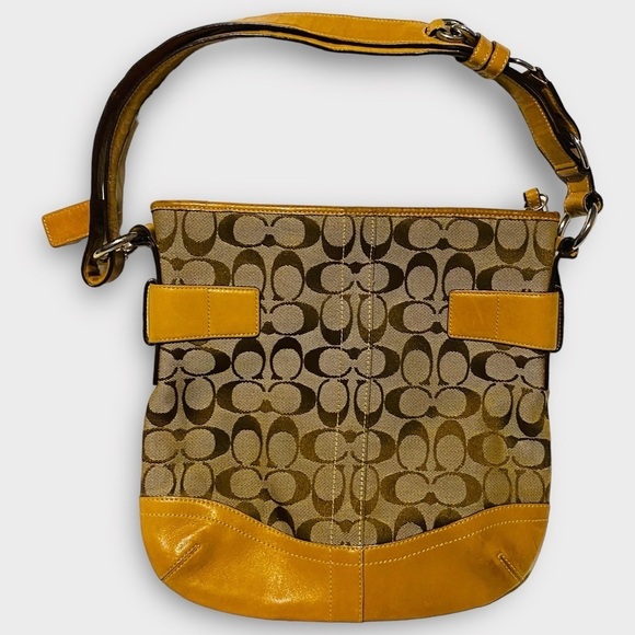 Coach Signature Soho Duffle Shoulder Handbag Jacquard Canvas Leather Trim Purse - Picture 4 of 13